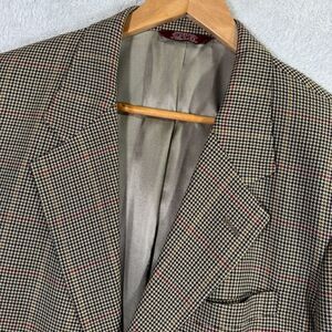VINTAGE Corbin Blazer Jacket Mens 44L Beige 3btn Houndstooth Check Preppy Casual